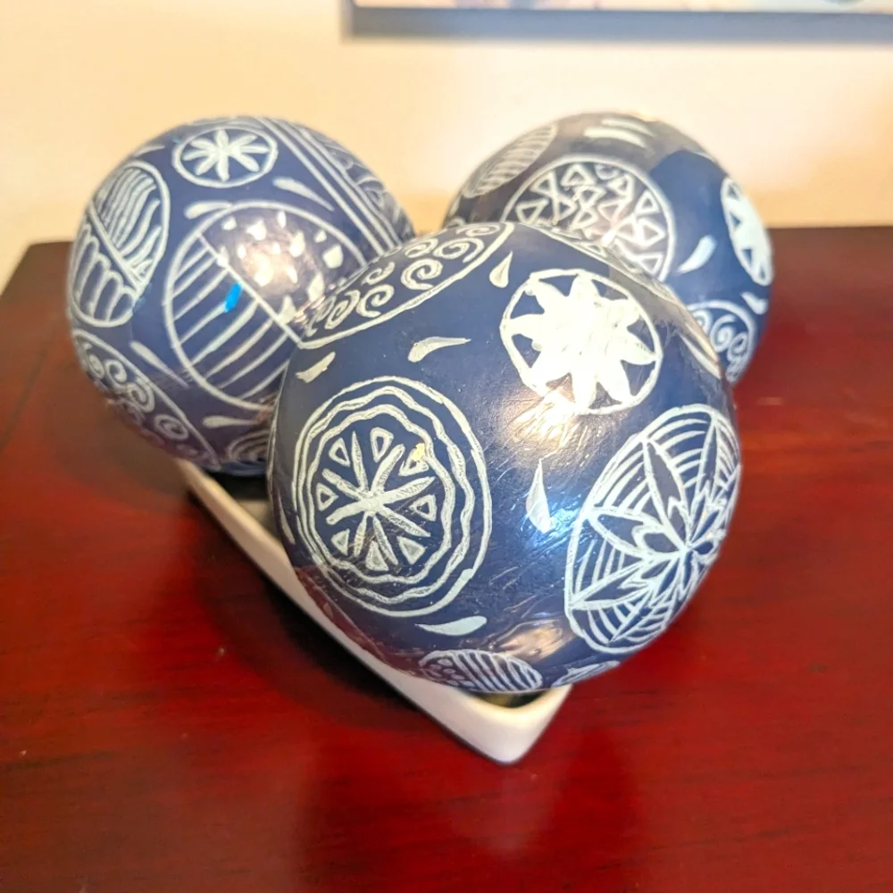 Pier 1 Imports Wood Decor Balls Hand Painted 4